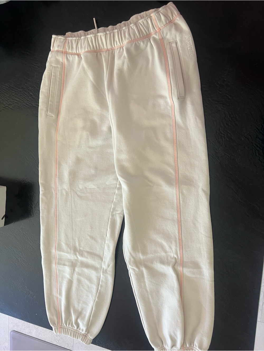 Athleta Cream Joggers with Orange Piping - Picture 3 of 5
